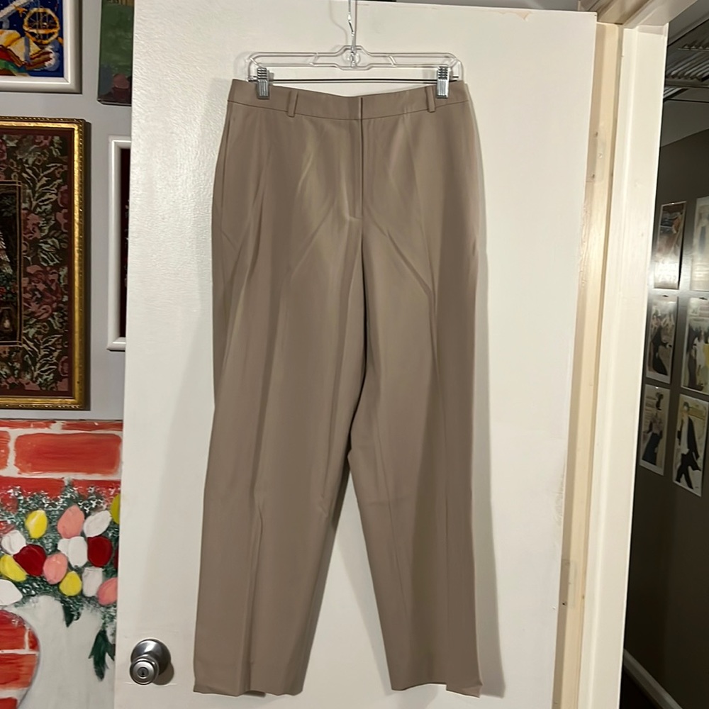 Ann Taylor sand color flat front trousers.